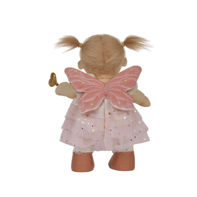 doll wearing white and gold fairy costume