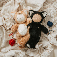 Image of a black cat and tabby cat, soft plush toy doll for kids