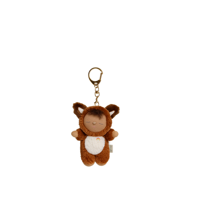 Plush keychain of sleeping baby on a transparent background