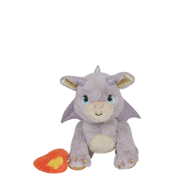 Plush toy bat with a fireball on a white background
