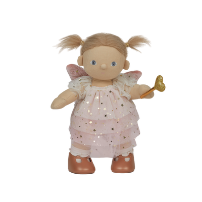 doll wearing pink and gold fairy costume