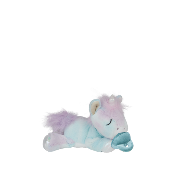 Rainbow unicorn plush toy with pacifier