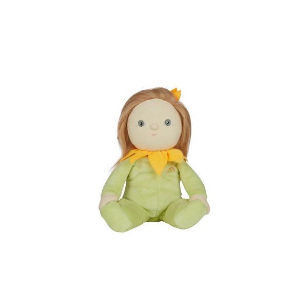 Olli Ella Blossom Bud Dinky Dinkum Sunny green and yellow flower doll sitting
