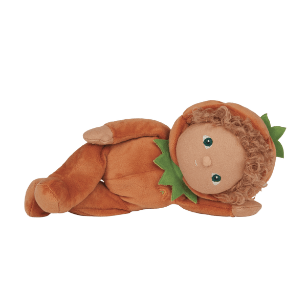Meet Perry Pumpkin, a delightful Dinky Dinkum plush doll from the Happy Harvest collection, featuring a posable body with gentle weighting and a soft velvet onesie. Collect all the friends and let your childs imagination run wild with imaginative play.