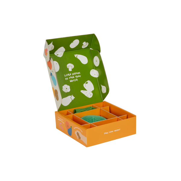 Olli Ella Tubbles Sensory Stones Vibrant Veggies open packaging