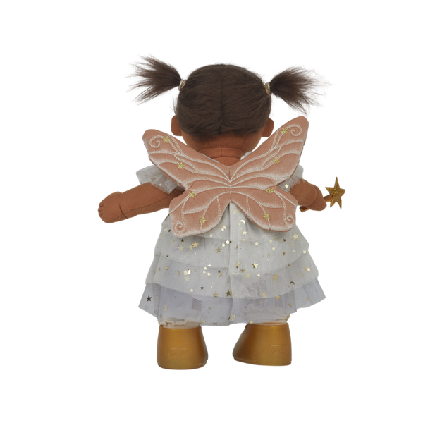 doll wearing white and gold fairy costume