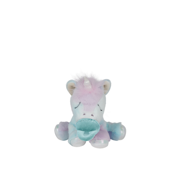 Rainbow unicorn plush toy with pacifier