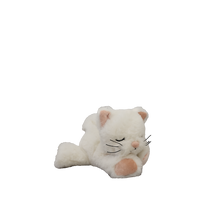 White plush cat toy with pink accents on a white background