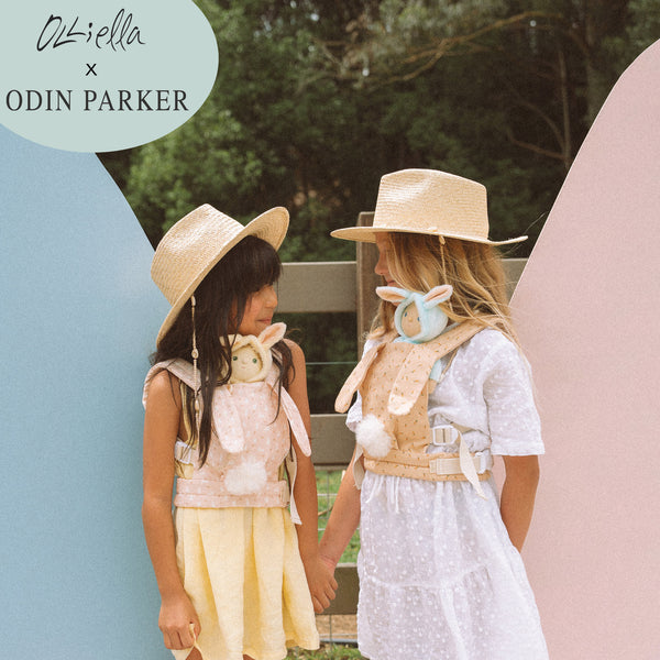 A cozy, bunny-themed pink doll carrier with adjustable straps, perfect for little ones to carry their favorite dolls on adventures. Ideal toddler toy accessory, cuddly easter-themed doll carrier.