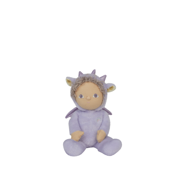 Plush toy dragon with a soft purple color on a white background