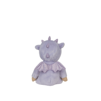 Purple plush toy with a bow on a white background