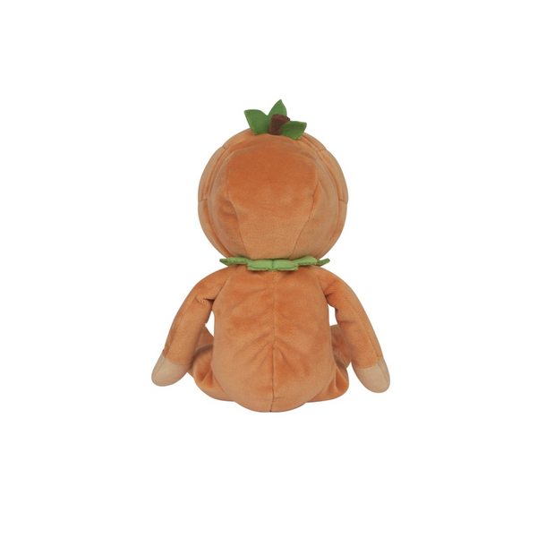 Plush toy shaped like a pumpkin on a white background