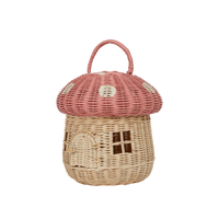 Olli Ella Rattan Mushroom Basket - musk and white coloured open lid