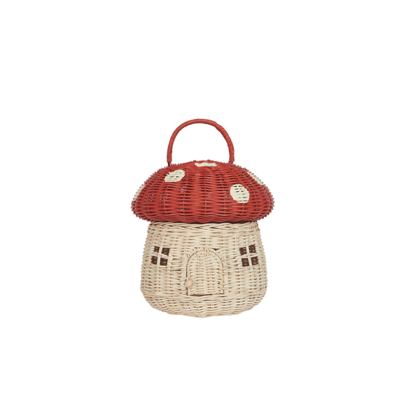 Rattan Mushroom Basket - Red