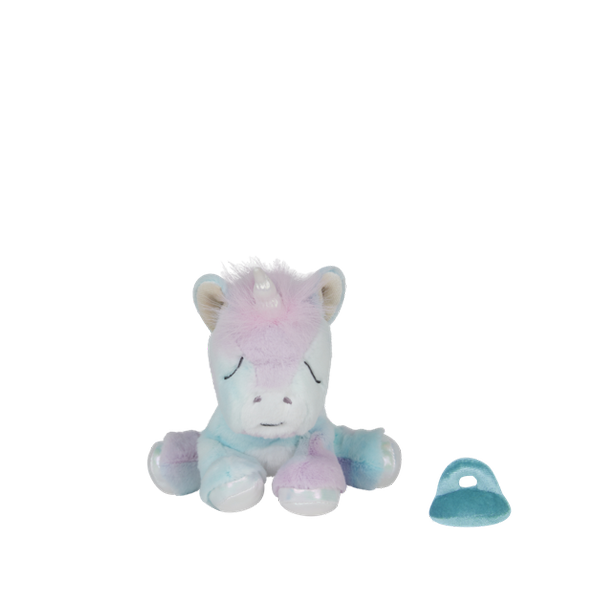 Rainbow unicorn plush toy with pacifier