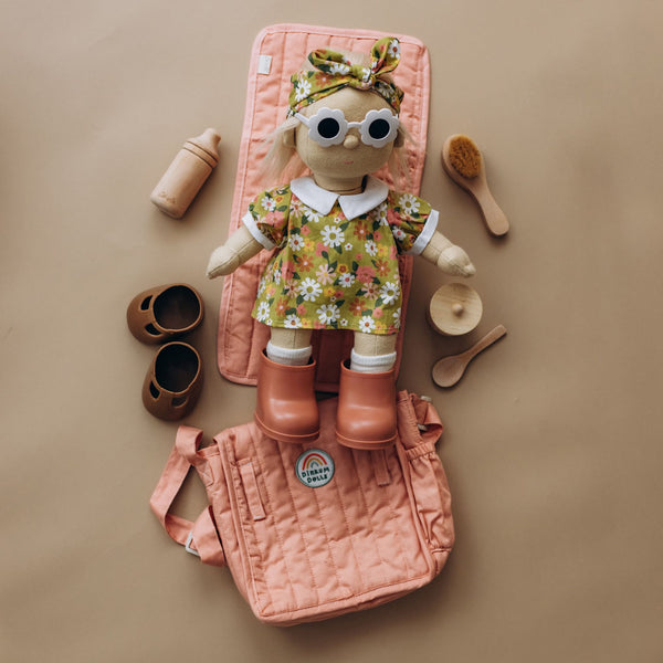 Olli Ella pink Changing mat and bag for doll play. Play with our posable dinkum dolls and teddies for kids doll play.