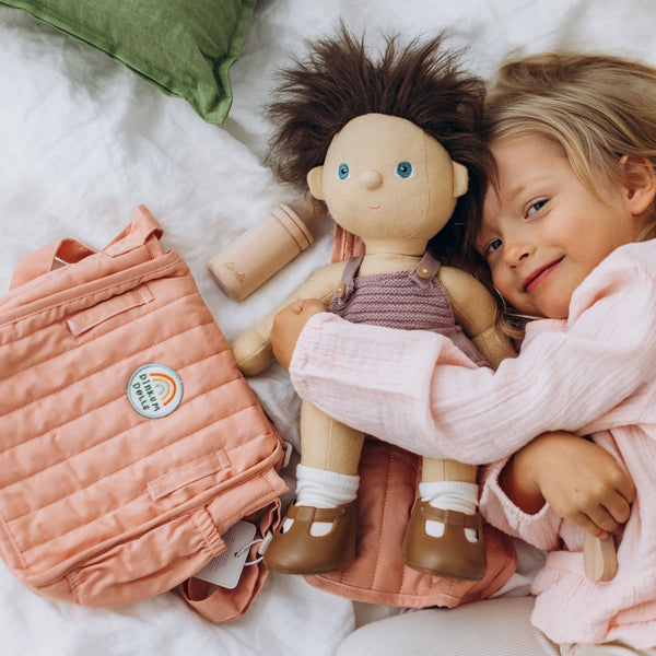 Olli Ella pink Doll changing mat and bag for kids imaginative play.