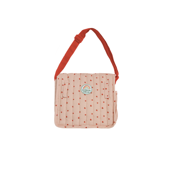 Olli Ella pink strawberry print Doll changing mat and bag for kids doll play.