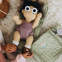 Olli Ella green Changing mat and bag for doll play. Play with our posable dinkum dolls and teddies for kids doll play.