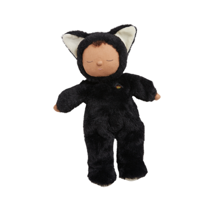 Image of a black cat, soft plush toy doll for kids
