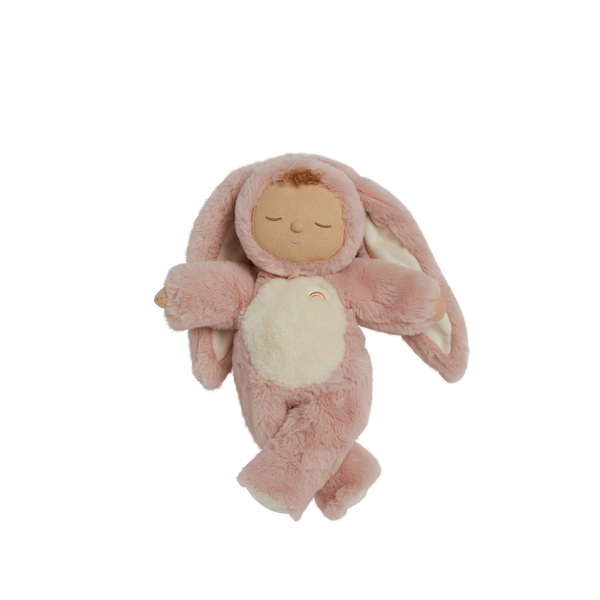 Soft and cuddly pink bunny plush doll with floppy ears. Posable and gently weighted for a calming presence. This bunny soft toy is the ideal companion from birth.