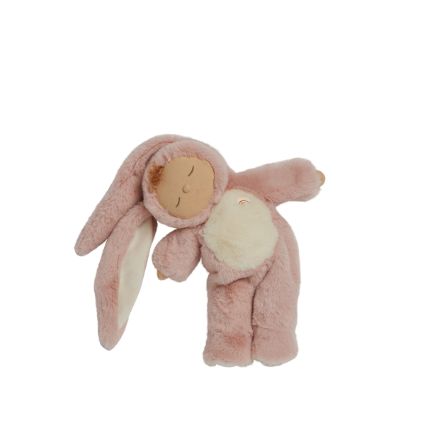 Soft and cuddly pink bunny plush doll with floppy ears. Posable and gently weighted for a calming presence. This bunny soft toy is the ideal companion from birth.