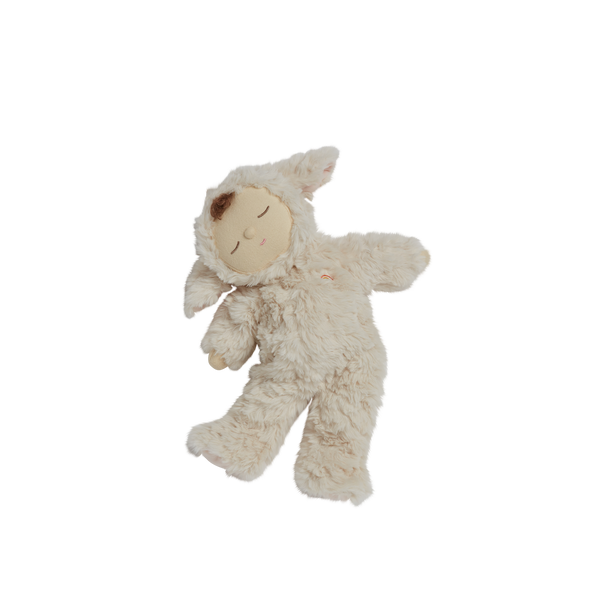 Soft and cuddly ivory lamb plush doll. Posable and gently weighted for a calming presence. This lamb soft toy is the ideal companion from birth.