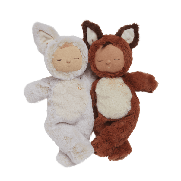 Meet Finnley Fox, our rust-coloured fox plush toy ideal for cozy snuggles and dreamy adventures. This posable plush fox has a soft outer, sweet embroidered face, and wears a non-removable suit making him the perfect toy from birth.