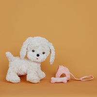 Olli Ella Dinkum Dog Cookie - White Dog, Pink Harness and magnet holding bone