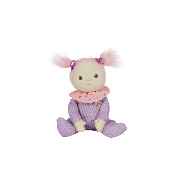 Clara Cupcake, our pink and purple corduroy mini plush toy. Collectable, Soft and cuddly, and snuggled in a non-removable velvet onesie, Clara Cupcake is a must have in your toy collection.