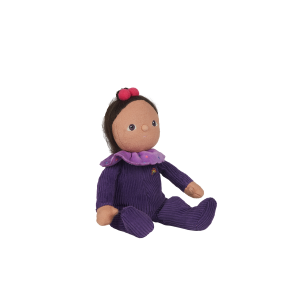 Limited-edition, palm sized, collectable corduroy kids plush toy. Freya Fondant is a purple weighted plush toy in a velvet onsie, perfect for imaginative kids play.