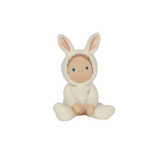 A soft, cuddly plush bunny toy with an ivory-colored coat, perfect for small hands and imaginative play. Perfectly weighted and collectable easter-themed plush toy.