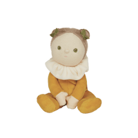 Cora Corn, the charming limited-edition collectable corn plush toy. A posable plush doll with gentle weighting inside, dressed in a soft, non-removable velvet onesie. Collect all Happy Harvest friends.