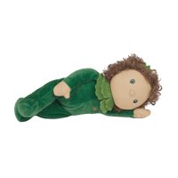 Meet Gene Greens, a delightful Dinky Dinkum plush doll from the Happy Harvest collection, featuring a posable body with gentle weighting and a soft velvet onesie. Collect all the friends and let your childs imagination run wild with imaginative play.