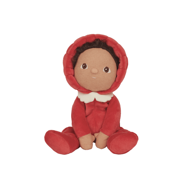 Marley Mushroom, the charming limited-edition collectable mushroom plush toy. A posable plush doll with gentle weighting inside, dressed in a soft, non-removable velvet onesie. Collect all Happy Harvest friends.