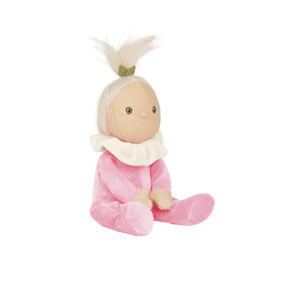 Roxy Radish, the charming limited-edition collectable radish plush toy. A posable plush doll with gentle weighting inside, dressed in a soft, non-removable velvet onesie. Collect all Happy Harvest friends.