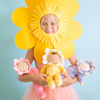 Adorable Dozy Dinkums plush flower doll in Pip Buttercup. Soft and cuddly, perfect for play and snuggling. Made from high-quality, safe materials.