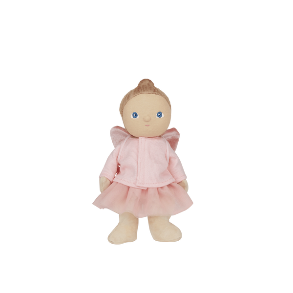 Standing toy doll in a pink outfit 