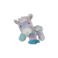 Rainbow plush unicorn toy with carrot