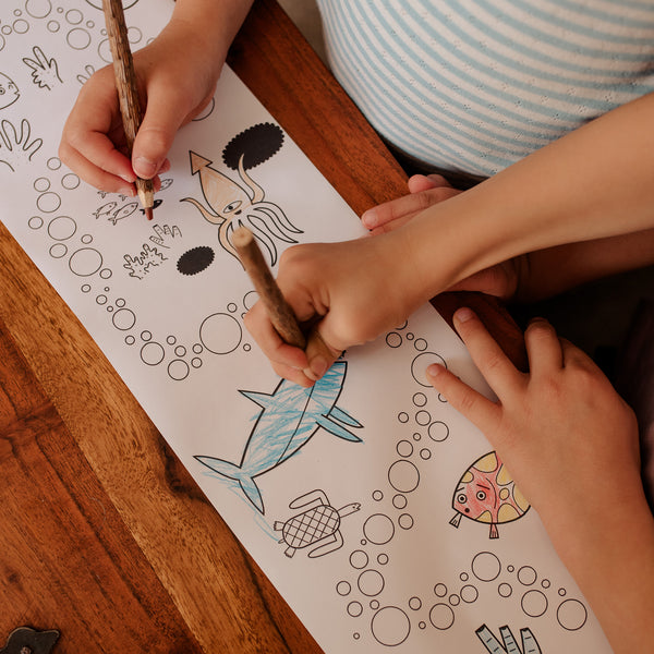 Playpa Paper Mini in Ocean theme, featuring fun and engaging ocean designs for kids to color and decorate. Ideal for creative play, kids' activity paper roll.
