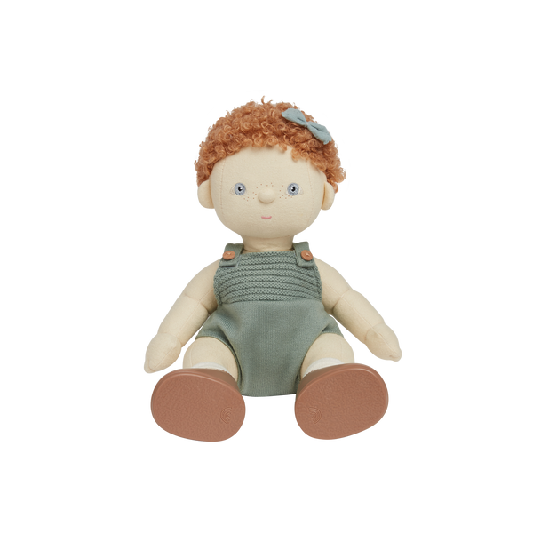 Ginger haired, posable doll for kids. Snuggle them, dress them up and style their hair. Each Doll comes with its own removable gender-neutral outfit, socks, nappy, and shoes, perfect for interactive doll play.