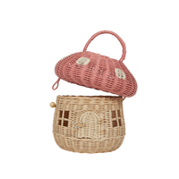 Olli Ella Rattan Mushroom Basket - musk and white coloured open lid