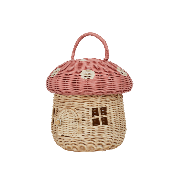 Olli Ella Rattan Mushroom Basket - musk and white coloured