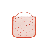 pink strawberry printed wash bag for kids travel.