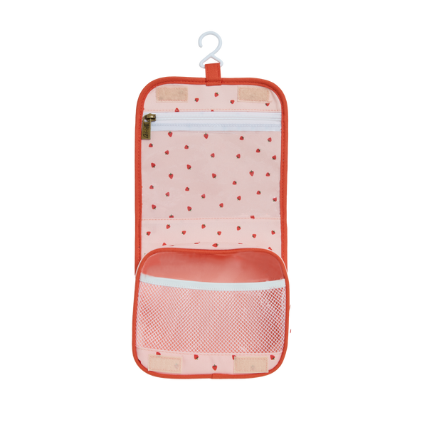 kids pink strawberry printed wash bag / toiletry bag for kids.