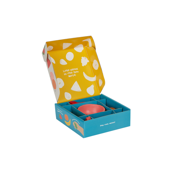 Olli Ella Tubbles Sensory Stones Fantastic Fruit packaging open