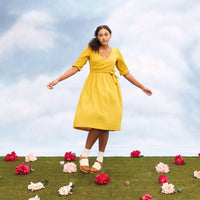 Flora Organic Cotton Wrap Dress - Mustard