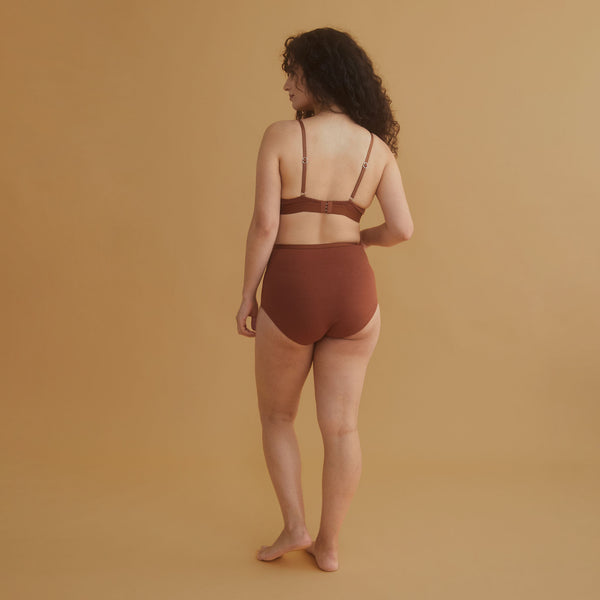Knickers Organic Cotton High Waist Full Brief - Chestnut