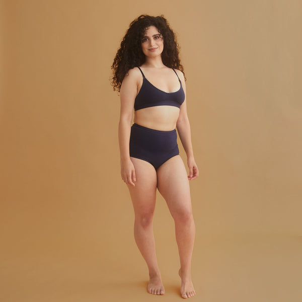 Knickers Organic Cotton High Waist Full Brief - Navy Ink
