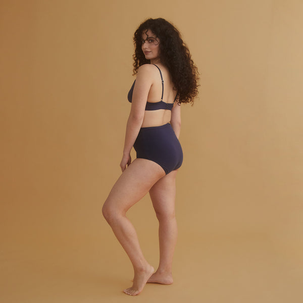 Knickers Organic Cotton High Waist Full Brief - Navy Ink